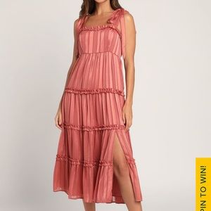 NWT Lulus Day for Romance Mauve Tiered Midi Dress Sz S